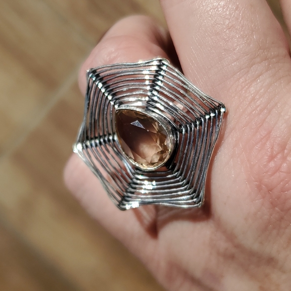 New Morganite Spiderweb 925 Silver Ring. - Picture 8 of 11